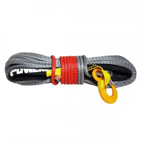 Powerline Grey synthetic rope 10 mm x 28 m. with thimble and hook MBL 10.5T