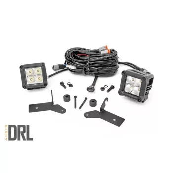   2" Square CREE LED Lights Pair Chrome Series with Cool Amber DRL Rough Country - Jeep Wrangler JL