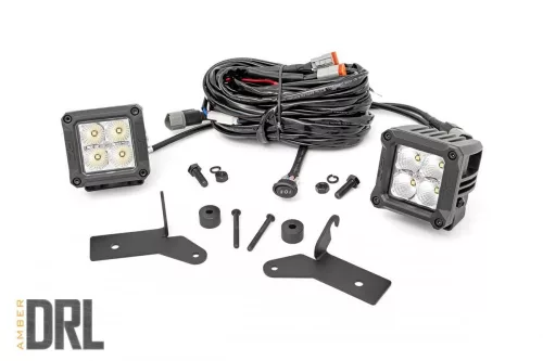 2" Square CREE LED Lights Pair Chrome Series with Cool Amber DRL Rough Country - Jeep Wrangler JL